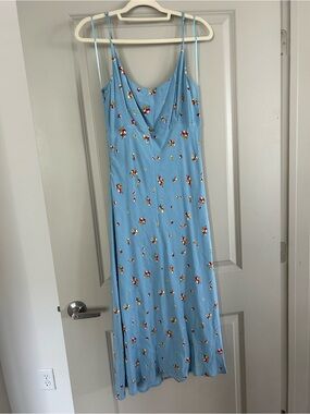 Astr Light Blue Floral Cowl Neck Maxi Slip Dress